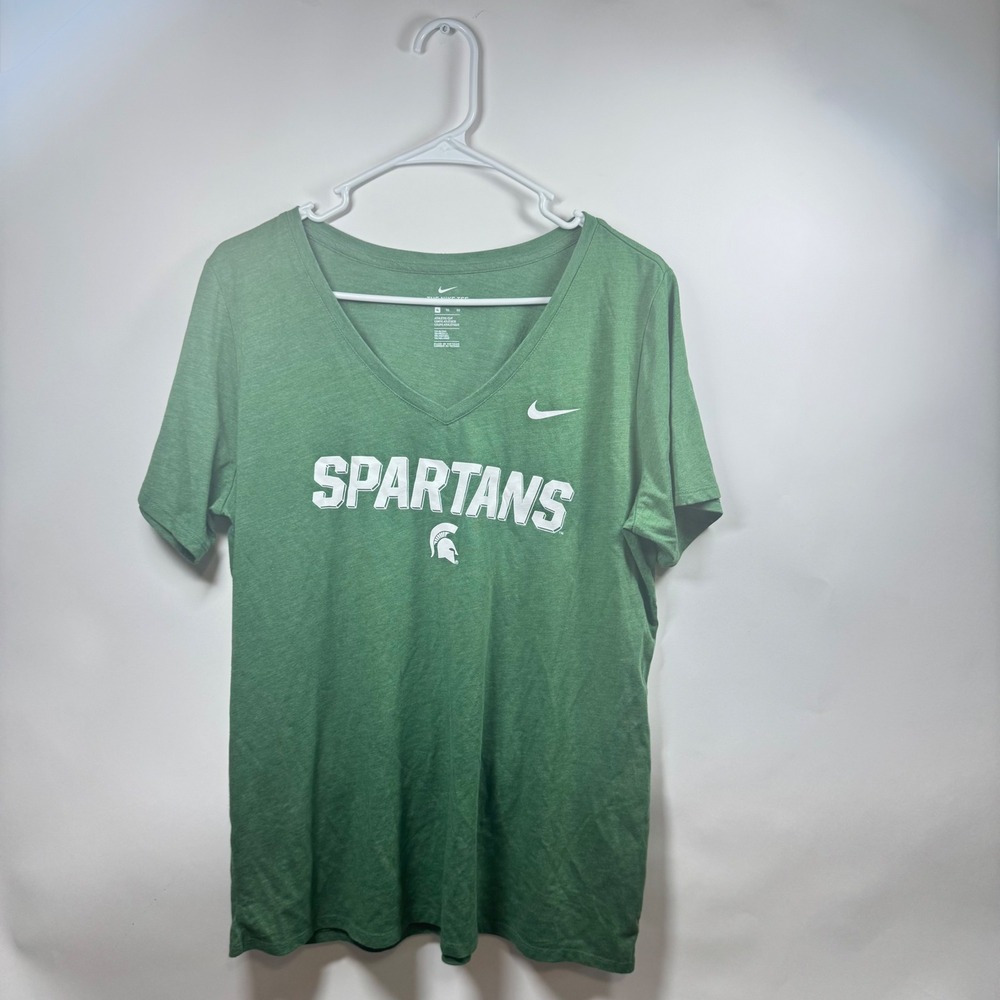 Nike Michigan State Spartans V-Neck T-Shirt XL Green Heathered Tri-Blend Tee